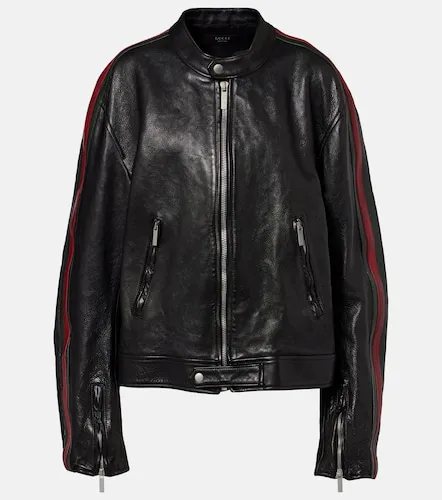 Bikerjacke Web Stripe aus Leder - Gucci - Modalova