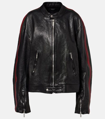Web Stripe leather biker jacket - Gucci - Modalova