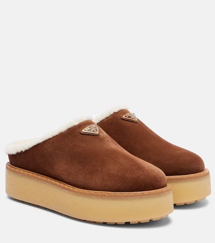 Evolve shearling-trimmed suede platform mules - Prada - Modalova