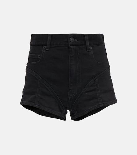 Lace-trimmed high-rise denim shorts - Mugler - Modalova