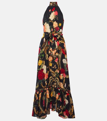 Floral neck-tie silk maxi dress - Camilla - Modalova