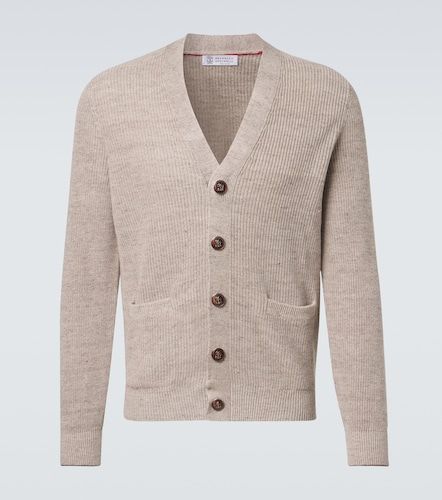 Cardigan in lino e cotone a coste - Brunello Cucinelli - Modalova