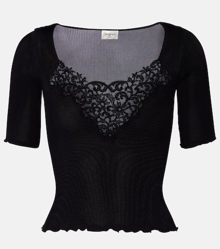 Top aus Rippstrick mit Spitze - Saint Laurent - Modalova