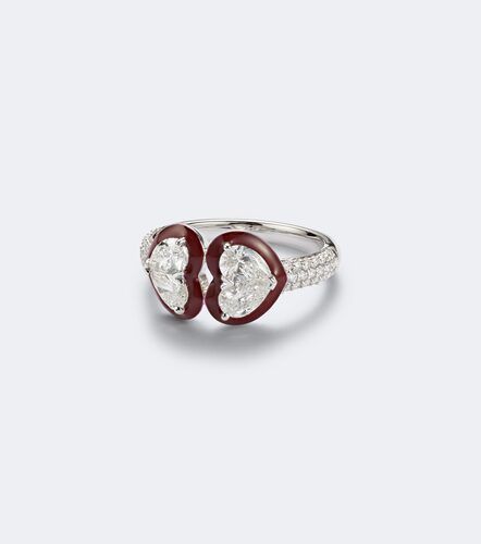 Anillo Twin Heart de oro blanco de 18 ct y esmalte con diamantes - Kamyen - Modalova
