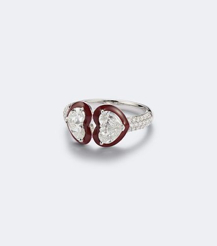 Anillo Twin Heart de oro blanco de 18 ct y esmalte con diamantes - Kamyen - Modalova