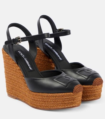 Logo embroidered leather wedge espadrilles - Dolce&Gabbana - Modalova