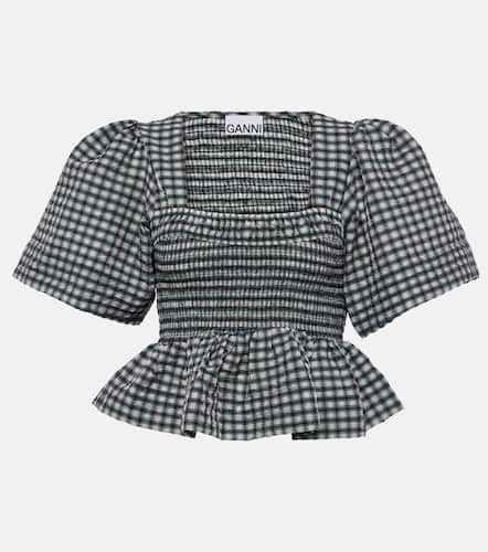 Ganni Checked seersucker peplum top - Ganni - Modalova