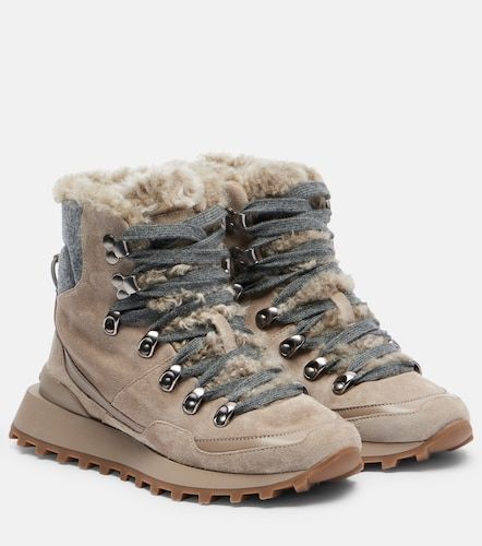 Monili shearling-trimmed suede ankle boots - Brunello Cucinelli - Modalova