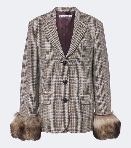 Checked shearling-trimmed wool blazer - Acne Studios - Modalova