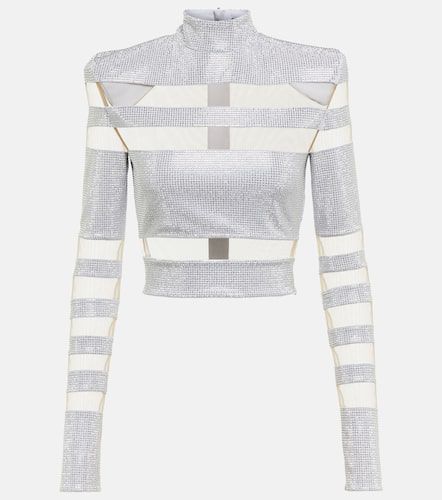 Mesh-paneled embellished top - Balmain - Modalova