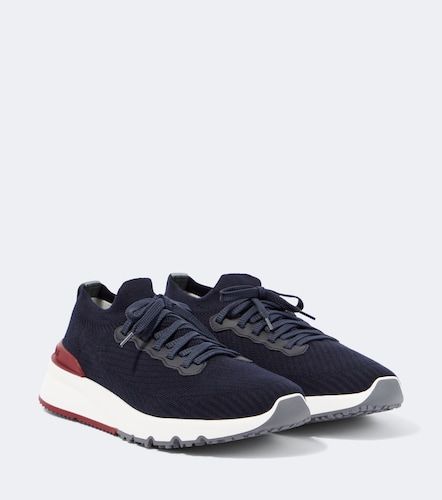 Knitted leather-trimmed sneakers - Brunello Cucinelli - Modalova