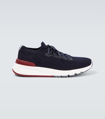Sneakers in maglia con pelle - Brunello Cucinelli - Modalova