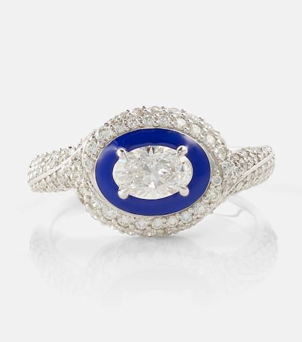 Oval 18kt white gold ring with diamonds and enamel - Kamyen - Modalova