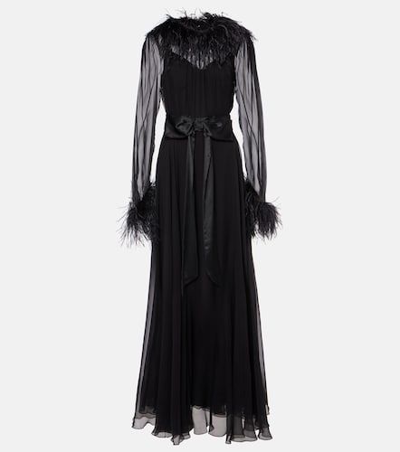 Abito lungo in chiffon di seta con piume - Dolce&Gabbana - Modalova