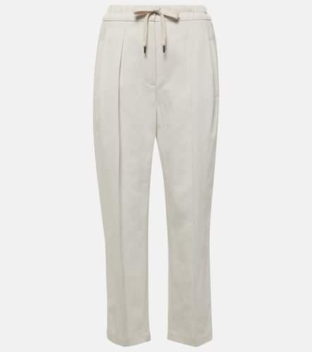 Cotton and linen gabardine straight pants - Brunello Cucinelli - Modalova