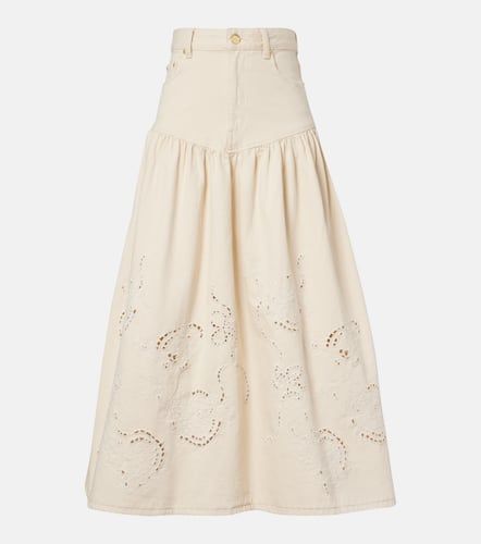 Broderie anglaise gathered denim skirt - Ganni - Modalova