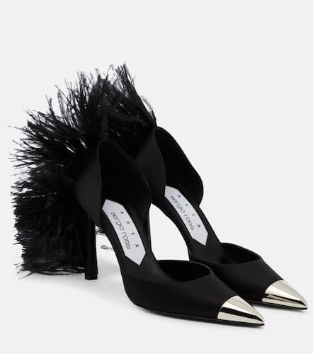 X Sergio Rossi Amazona feather-trimmed denim pumps - Area - Modalova