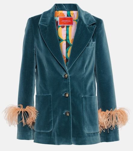 Blazer in velluto di cotone con piume - La DoubleJ - Modalova