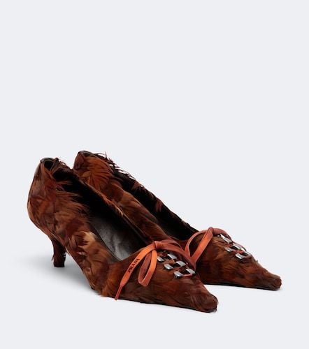Prada Feather-trimmed satin pumps - Prada - Modalova