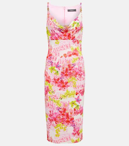 Logo floral crÃªpe midi dress - Versace - Modalova