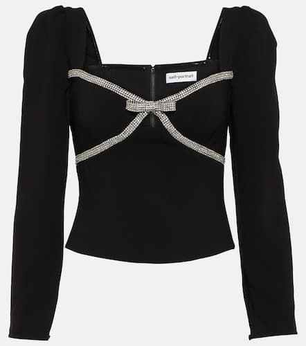 Bow embellished crÃªpe crop top - Self-Portrait - Modalova