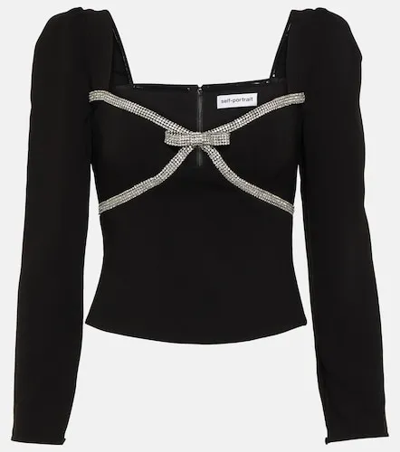 Bow embellished crepe crop top - Self-Portrait - Modalova