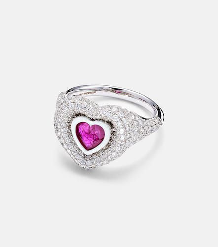 Anello per mignolo Manaal 2.0 Heart in oro bianco 18kt con rubino e diamanti - Kamyen - Modalova