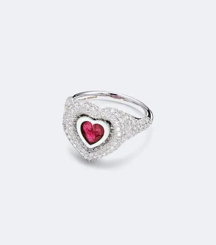 Manaal 2.0 18kt white gold pinky ring with ruby and diamonds - Kamyen - Modalova
