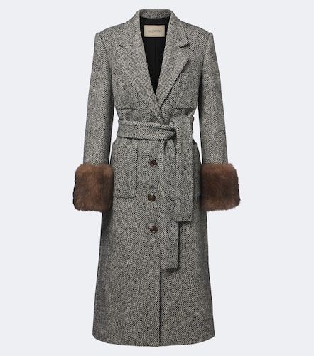 Herringbone shearling-trimmed wool-blend coat - Valentino Garavani - Modalova