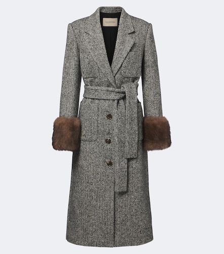 Herringbone shearling-trimmed wool-blend coat - Valentino - Modalova