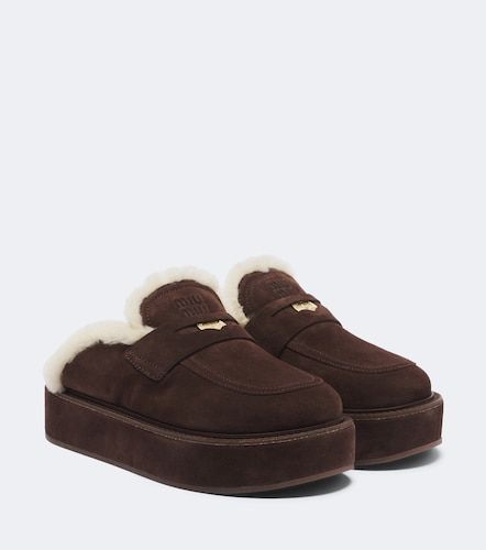 Shearling-lined suede platform mules - Miu Miu - Modalova