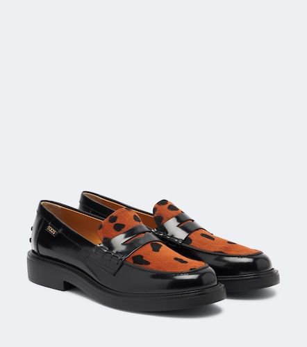 Leather leopard-print penny loafers - Tod's - Modalova