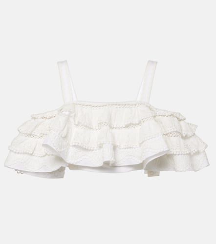 Embroidered ruffled cotton crop top - Carolina Herrera - Modalova