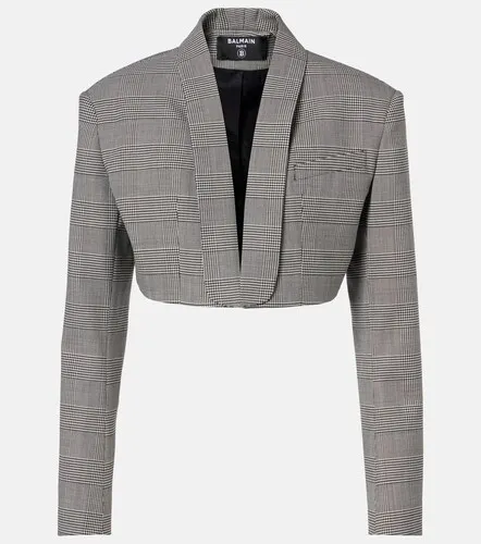 Houndstooth cropped wool-blend blazer - Balmain - Modalova