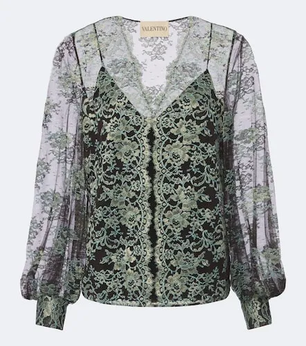 Semi-sheer silk-blend lace blouse - Valentino Garavani - Modalova