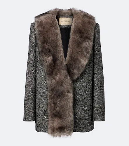 Shearling-trimmed wool-blend boucle blazer - Valentino Garavani - Modalova
