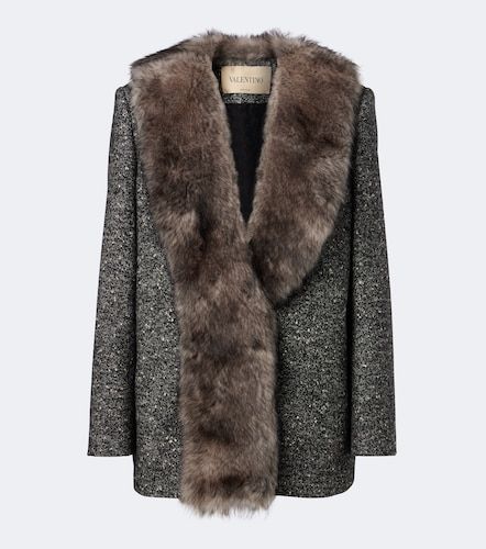 Shearling-trimmed wool-blend boucle blazer - Valentino - Modalova