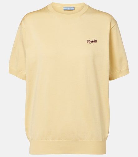 Prada Top in misto seta con logo - Prada - Modalova