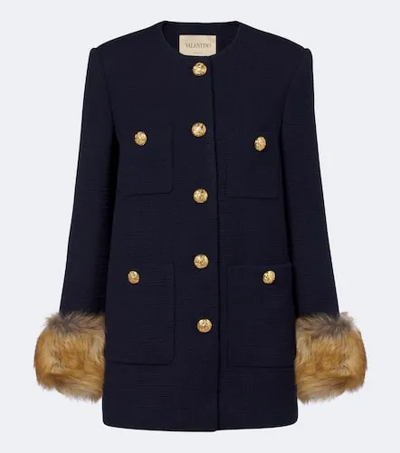 Shearling-trimmed wool-blend tweed jacket - Valentino Garavani - Modalova