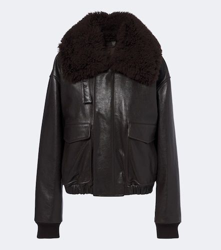 Shearling-trimmed leather blouson jacket - Lemaire - Modalova