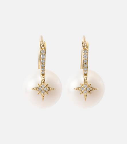 Ohrringe Starburst aus 14kt Gelbgold mit Diamanten und Perlen - Sydney Evan - Modalova
