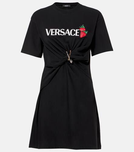 Abito corto in cotone con logo - Versace - Modalova