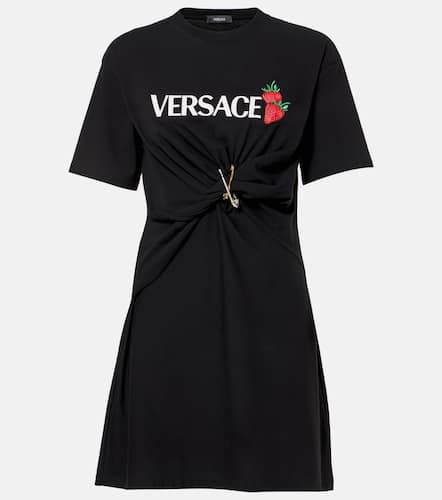 Logo gathered cotton minidress - Versace - Modalova