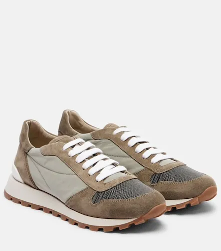 Monili suede-trimmed sneakers - Brunello Cucinelli - Modalova