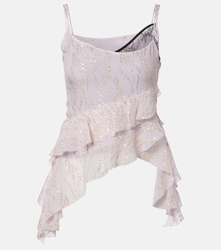 Printed ruffled asymmetric silk-blend top - Jacques Wei - Modalova