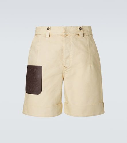 Shorts de sarga de algodón con piel y anagrama - Loewe - Modalova