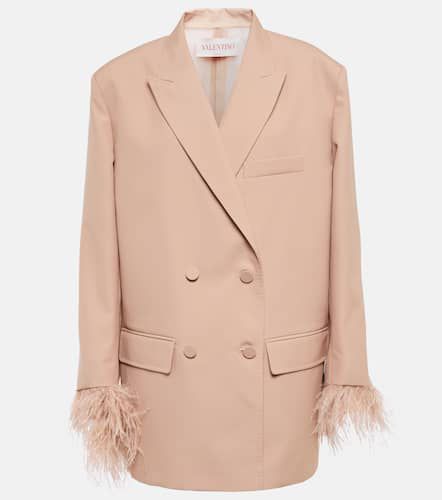 Feather-trimmed double-breasted blazer - Valentino - Modalova