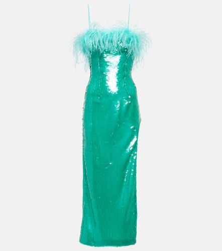 Feather-trimmed sequined midi dress - Giuseppe di Morabito - Modalova