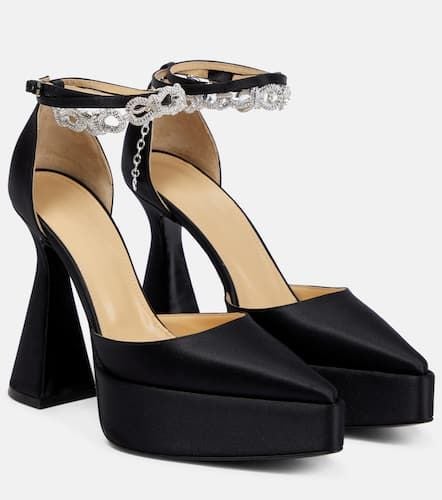 Bow Chain embellished satin platform pumps - Mach & Mach - Modalova