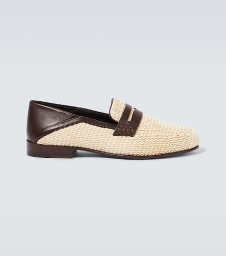 Padstow leather-trimmed raffia penny loafers - Manolo Blahnik - Modalova